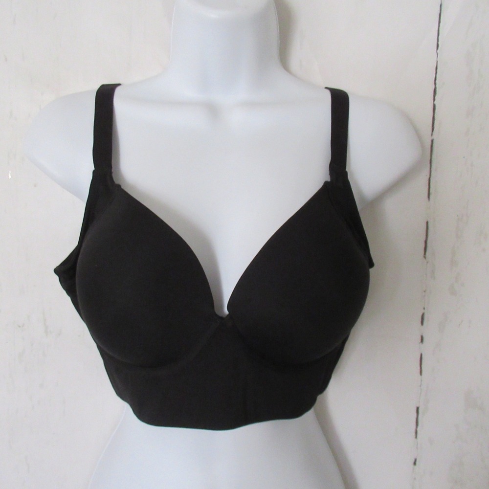 Shapellx Bra 36 B C Black Push Up Longline Underwire Back Closure